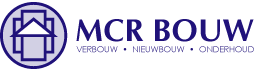 Rond icoon voor bouwbedrijf MCR Bouw in de kleuren  blauw en lichtblauw